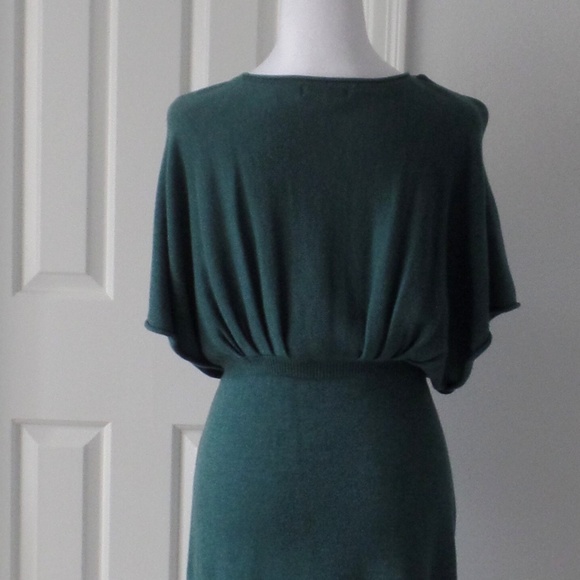 Y2K Vintage Woman's V-neck Knit Dress Elegant Bohemian Mini Emerald Green Large - Picture 7 of 9
